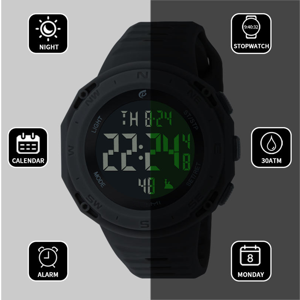 Zyfoxe Rugged Digital Sports Watch GREY – Waterproof, Shock-Resistant Outdoor Adventure Wristwatch
