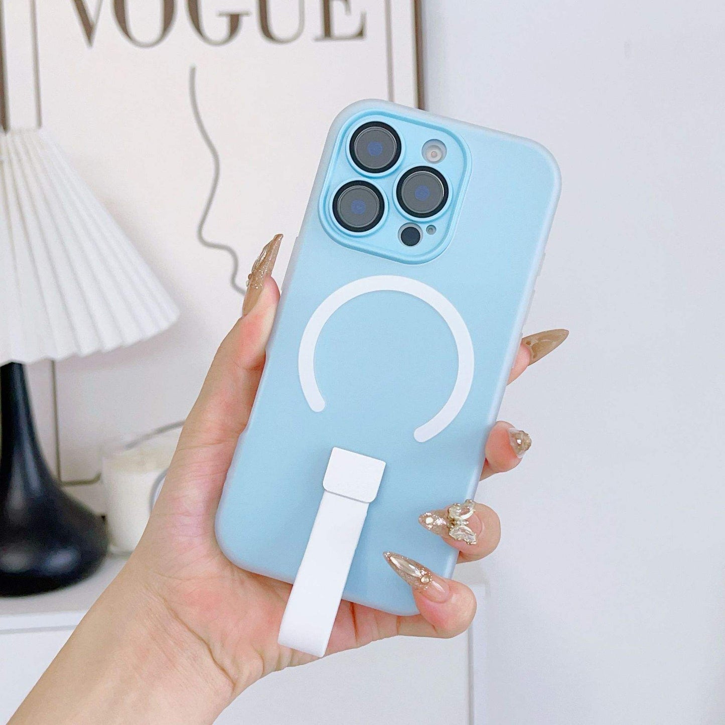 iPhone 17 MagSafe Silicone Kickstand Case – Baby Blue