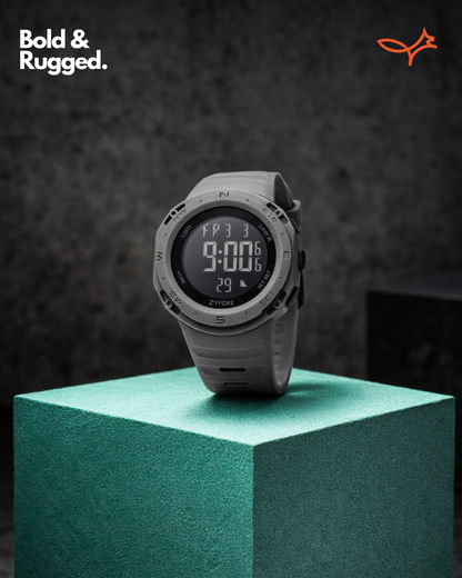 Zyfoxe Rugged Digital Sports Watch GREY – Waterproof, Shock-Resistant Outdoor Adventure Wristwatch