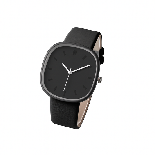 Contemporary Unisex Black Leather Wristwatch