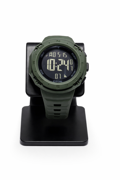 Zyfoxe Rugged Digital Sports Watch Dark Green – Waterproof, Shock-Resistant Outdoor Adventure Wristwatch