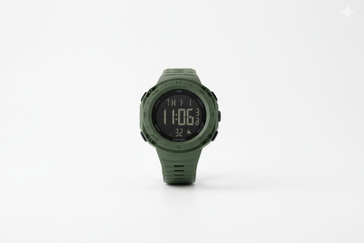 Zyfoxe Rugged Digital Sports Watch Dark Green – Waterproof, Shock-Resistant Outdoor Adventure Wristwatch